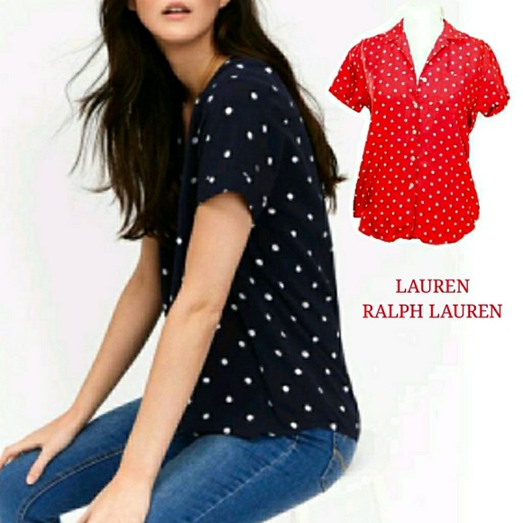 Ralph Lauren Tops - RALPH LAUREN RED & WHITE LINEN POLKA DOT SHIRT